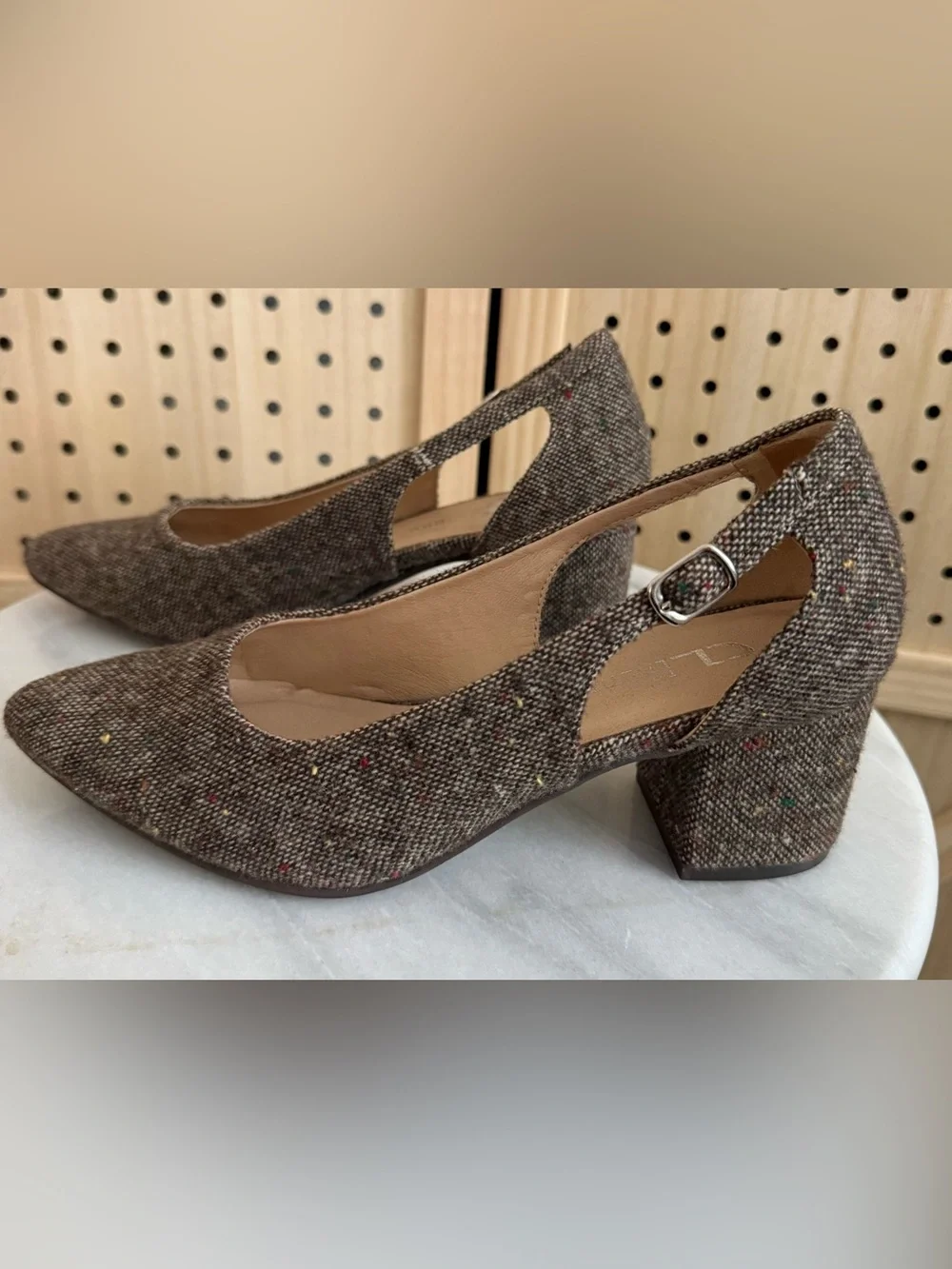 CL by Laundry Brown Tweed Pointed-Toe Slingback Heels